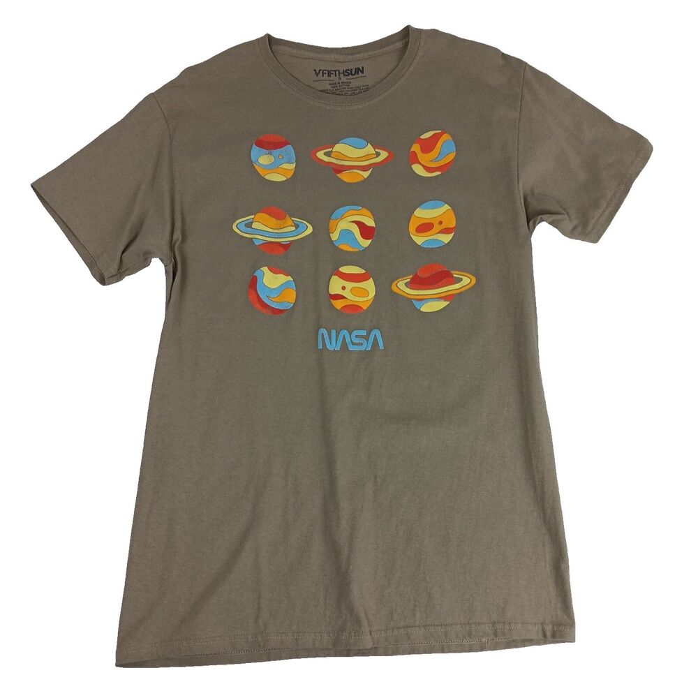 Fifth Sun Nasa T Shirt Tan Short Sleeve Size Sm Cotton Pull Over Planets Graphic